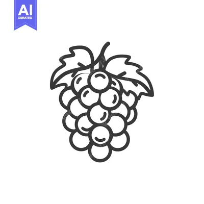 Premium design asset: Line Art Illustration of a Bunch of Grapes with Leaves