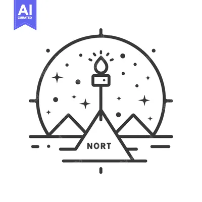 Aset desain premium: Line Art Illustration of a Burning Torch on a Mountain Peak with Stars