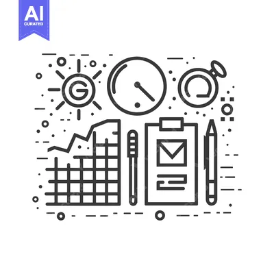 Popular premium asset: Line art illustration of a business concept, including a graph, a clip