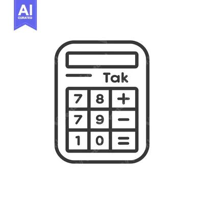 Line art illustration of a calculator with a display showing "Tak"