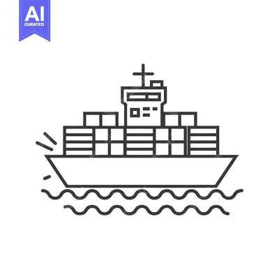 Popular premium asset: Line Art Illustration of a Cargo Ship at Sea