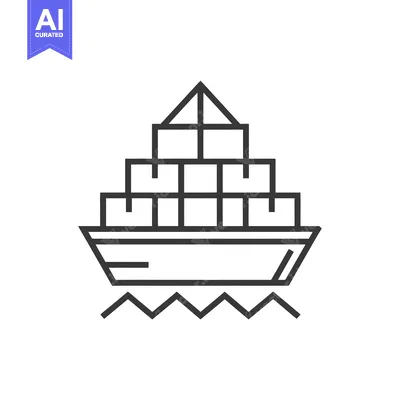 Aset premium populer: Line art illustration of a cargo ship with containers on deck
