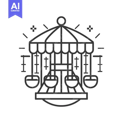Line Art Illustration of a Carousel with a Canopy