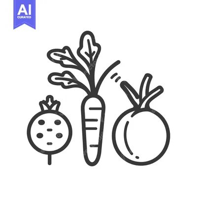Aset desain premium: Line art illustration of a carrot, a tomato, and a beet
