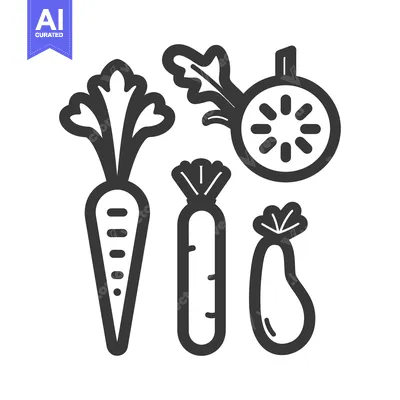 Aset premium populer: Line Art Illustration of a Carrot, Parsnip, and Pear