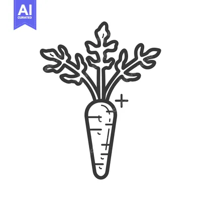 Aset premium populer: Line art illustration of a carrot with green leaves