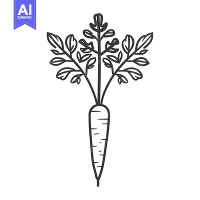 Premium design asset: Line Art Illustration of a Carrot with Leaves