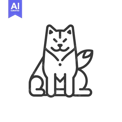 Premium design asset: Line art illustration of a cartoon dog sitting with its tail curled