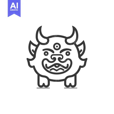 Aset premium populer: Line Art Illustration of a Cartoonish Demon with Horns and a Third Eye