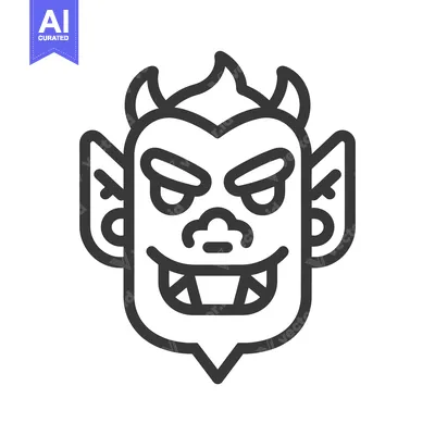 Aset desain premium: Line Art Illustration of a Cartoon Monster Face