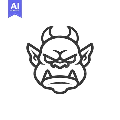 Premium design asset: Line art illustration of a cartoon monster's head
