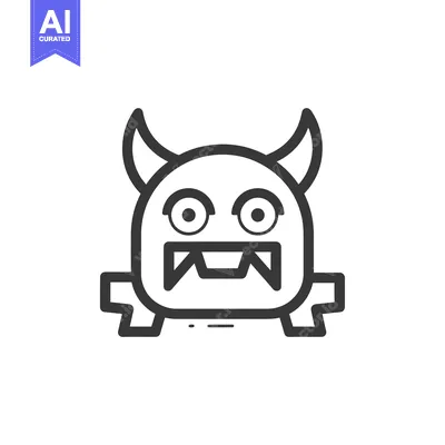 Aset premium populer: Line Art Illustration of a Cartoon Monster with Horns and Fangs
