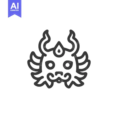 Premium design asset: Line art illustration of a cartoon monster with horns and wings