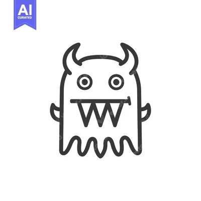 Aset premium populer: Line Art Illustration of a Cartoon Monster with Horns, Big Eyes, and S
