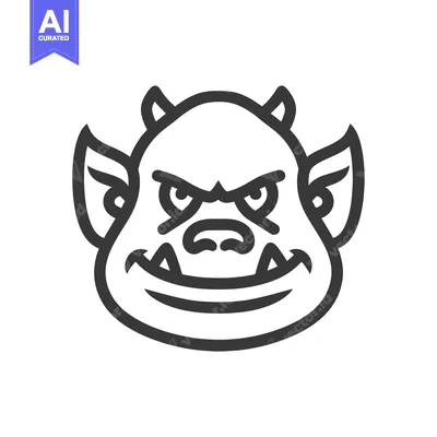Premium design asset: Line Art Illustration of a Cartoon Monster with Horns, Fangs, and a Gr