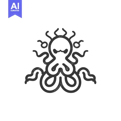 Popular premium asset: Line Art Illustration of a Cartoon Octopus with a Cute Face