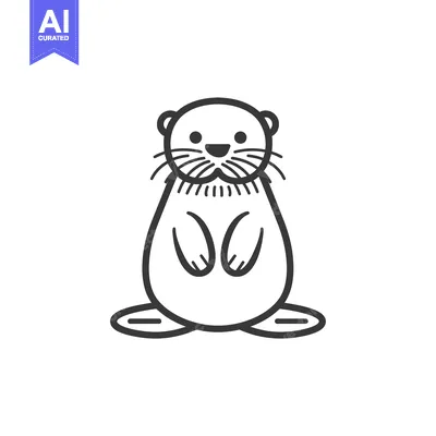 Premium design asset: Line Art Illustration of a Cartoon Otter