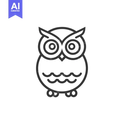 Aset desain premium: Line Art Illustration of a Cartoon Owl