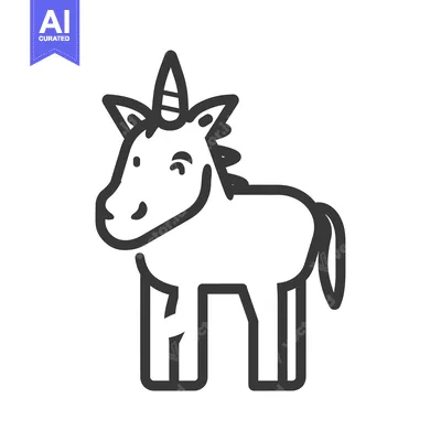 Aset desain premium: Line art illustration of a cartoon unicorn with a horn