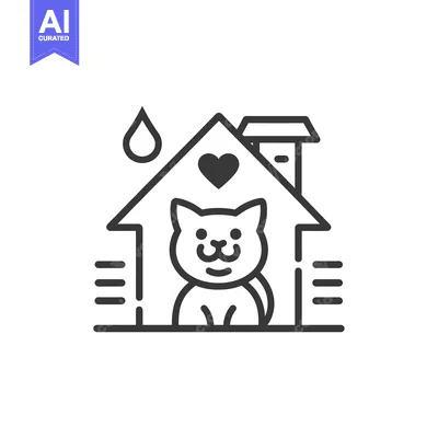 Aset premium populer: Line Art Illustration of a Cat Inside a House with a Heart