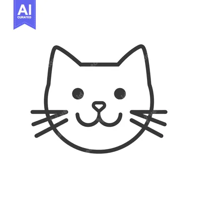 Aset premium populer: Line art illustration of a cat's face smiling