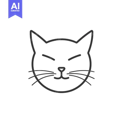 Popular premium asset: Line art illustration of a cat's face with closed eyes and a smile