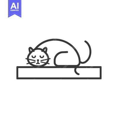 Line Art Illustration of a Cat Sleeping on a Platform