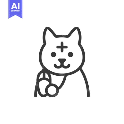 Premium design asset: Line art illustration of a cat wearing a cross necklace