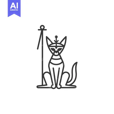 Popular premium asset: Line art illustration of a cat with a crown sitting next to a pole