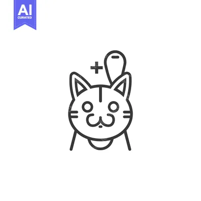 Aset premium populer: Line art illustration of a cat with a plus sign above its tail