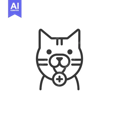 Aset desain premium: Line Art Illustration of a Cat with a Plus Sign on Its Collar