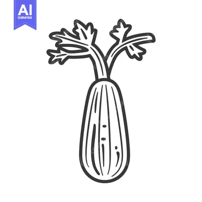 Aset desain premium: Line Art Illustration of a Celery Stalk with Leaves