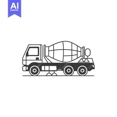Premium design asset: Line Art Illustration of a Cement Mixer Truck