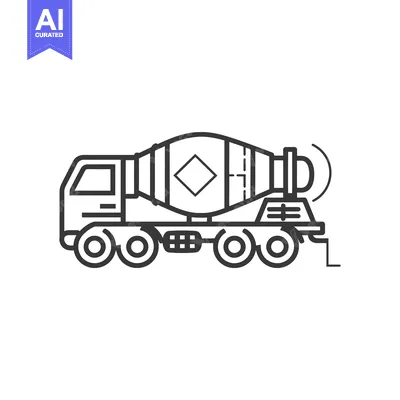 Aset desain premium: Line Art Illustration of a Cement Mixer Truck