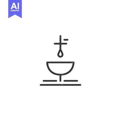 Aset desain premium: Line Art Illustration of a Chalice with a Cross and Droplet
