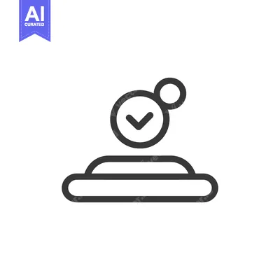 Line art illustration of a checkmark inside a circle with a small circ