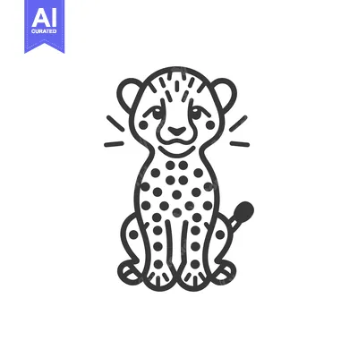 Popular premium asset: Line art illustration of a cheetah cub sitting