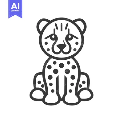 Aset desain premium: Line art illustration of a cheetah cub sitting
