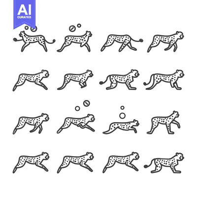 Aset premium populer: Line Art Illustration of a Cheetah in Various Running Positions