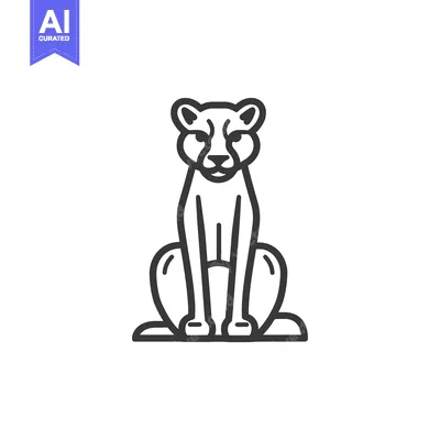 Aset desain premium: Line art illustration of a cheetah sitting