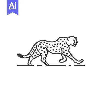 Aset desain premium: Line art illustration of a cheetah walking