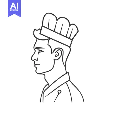 Premium design asset: Line Art Illustration of a Chef in Profile