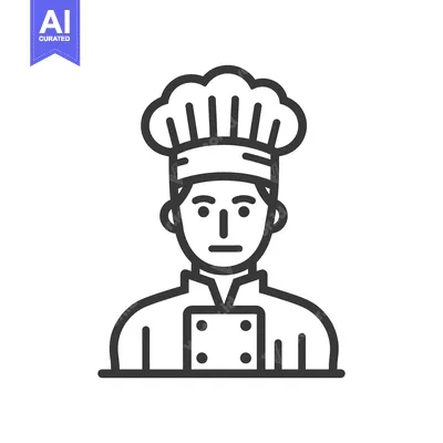 Aset desain premium: Line Art Illustration of a Chef Wearing a Hat