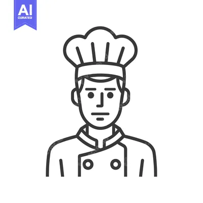 Line Art Illustration of a Chef Wearing a Hat