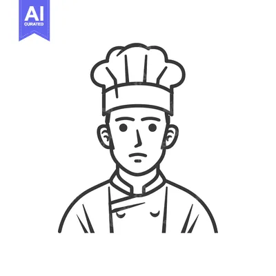 Aset premium populer: Line Art Illustration of a Chef Wearing a Tall Hat