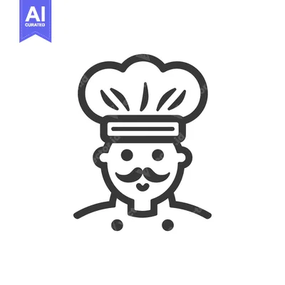 Aset desain premium: Line Art Illustration of a Chef with a Mustache and a Chef's Hat