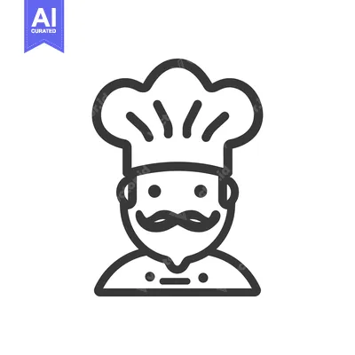 Aset premium populer: Line art illustration of a chef with a mustache wearing a chef's hat
