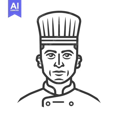 Aset desain premium: Line art illustration of a chef with a tall hat