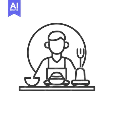 Aset premium populer: Line Art Illustration of a Chef with Kitchen Utensils
