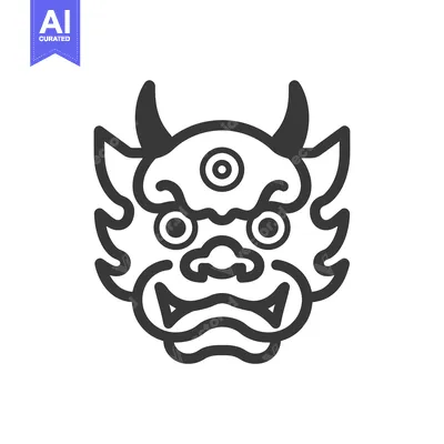 Premium design asset: Line Art Illustration of a Chinese Dragon Head with Horns and Fangs